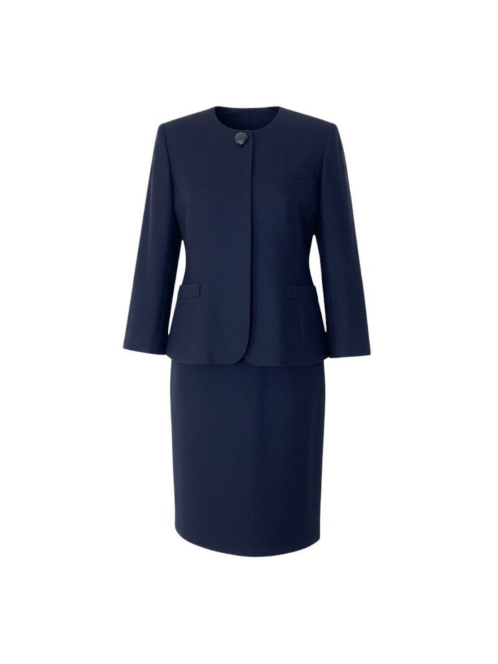 Dior Set Skirt Suit Collarless Jacket 9 Navy Wool